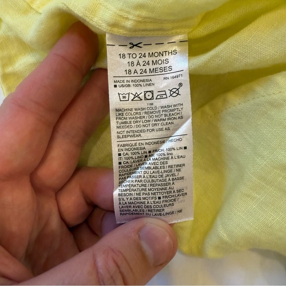 Janie and Jack Yellow Button Down Linen Shirt with Long Sleeves 18-24 months - Picture 4 of 5